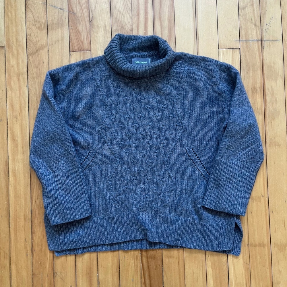 Zadig & Voltaire Medium Turtleneck Sweater Boxy Charcoal Grey Knit